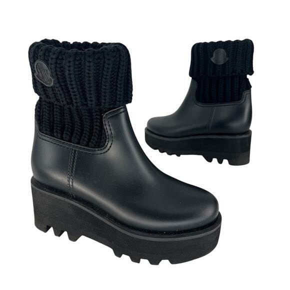 Moncler Ginette Waterproof Fold Over Wedge Rain Boot - Picture 1 of 13